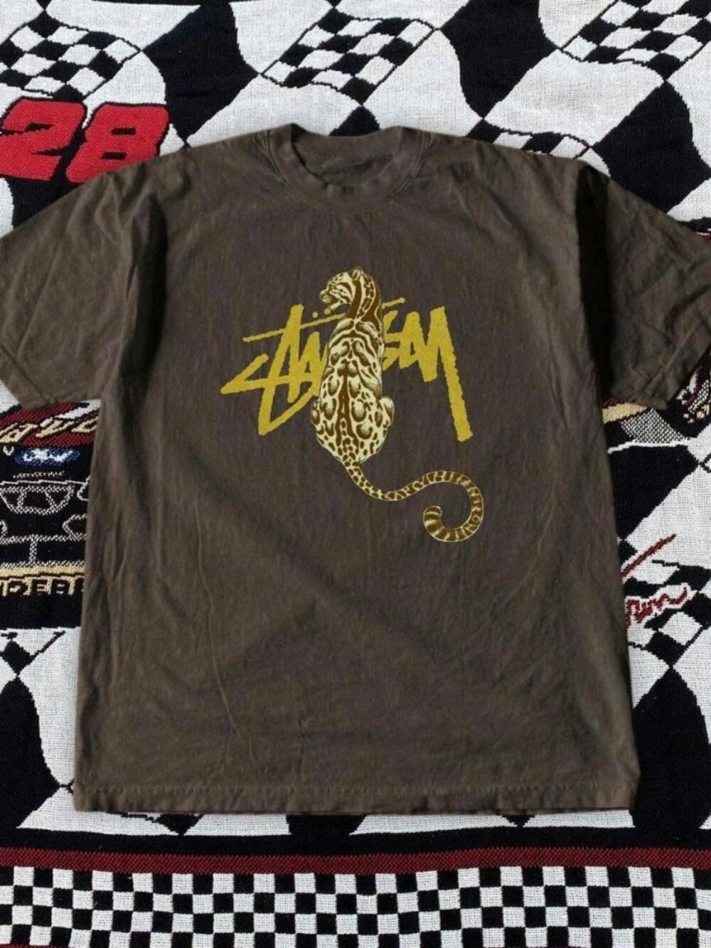 Stussy yellow tiger dark chocolate t-shirt